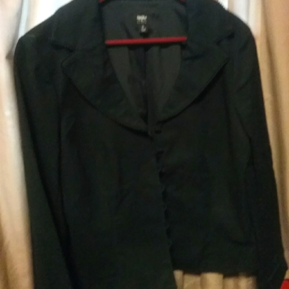 Black tailored dress jacket with small cute covered buttons.